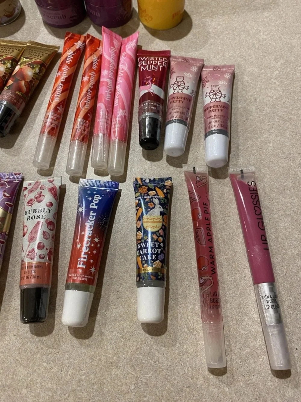 Large Bath and Body Works Lip Gloss and Lip Scrub Lot New Sealed W/Bonus Bag